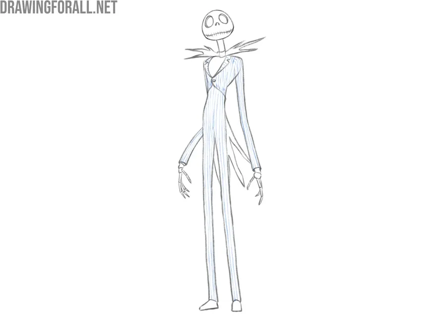 Adding the vertical stripes to the Pumpkin King’s suit.