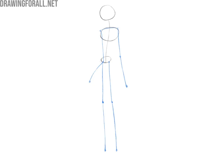 Drawing Jack Skellington’s arms and legs with light guide lines.