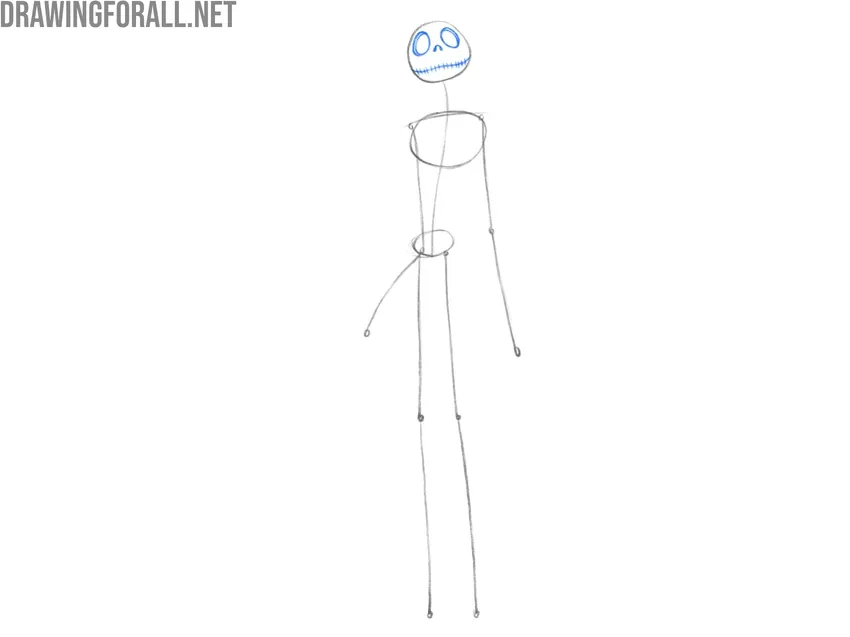Drawing Jack Skellington’s eyes, nose, and stitched mouth.