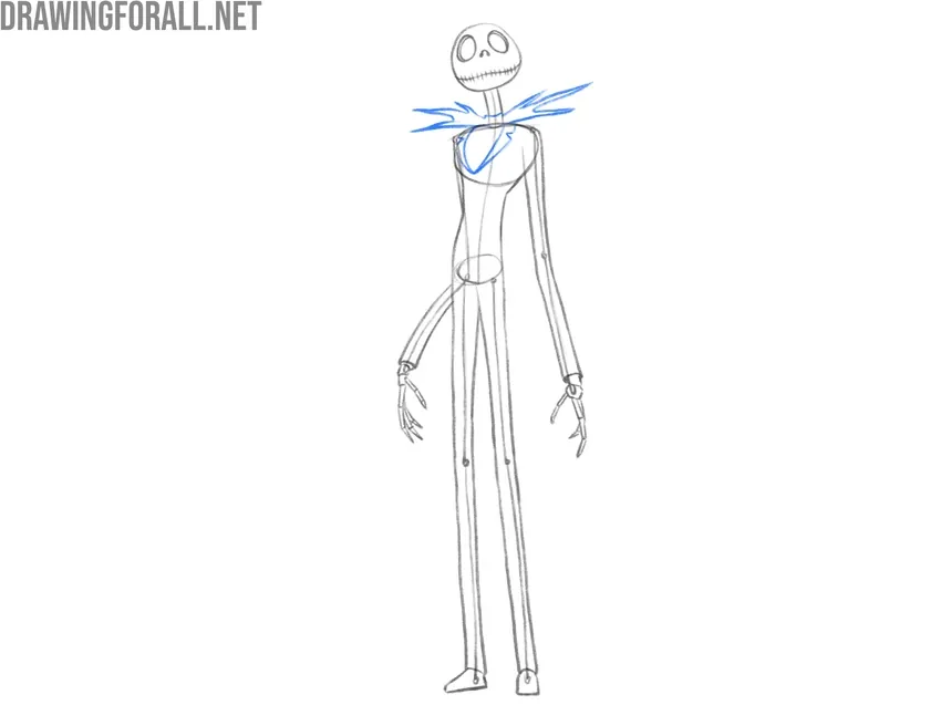 Drawing the bat-shaped collar and suit lapels of Jack Skellington.
