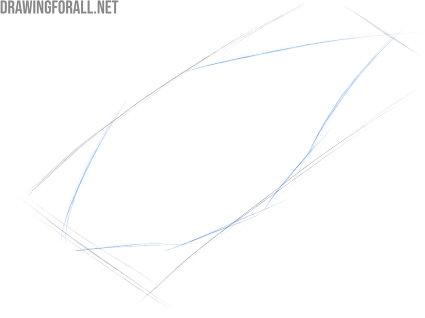 Marking the leaf edges inside the tilted construction plane.