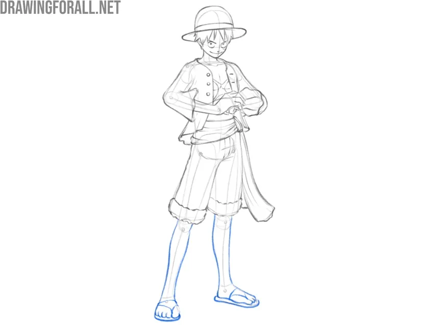 Draw the legs of Luffy in detail