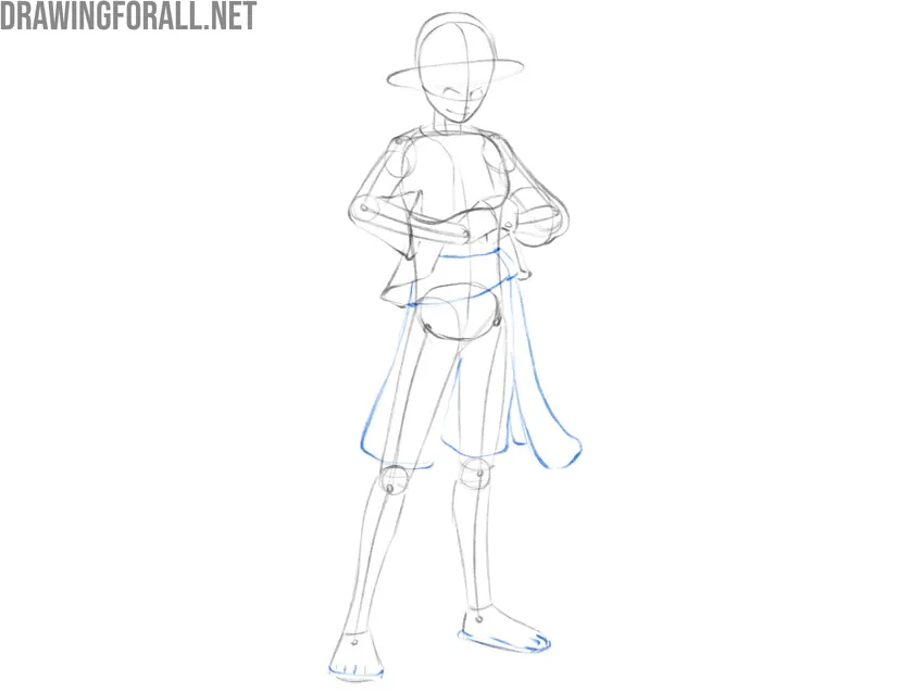 Draw the sash and shorts of Luffy