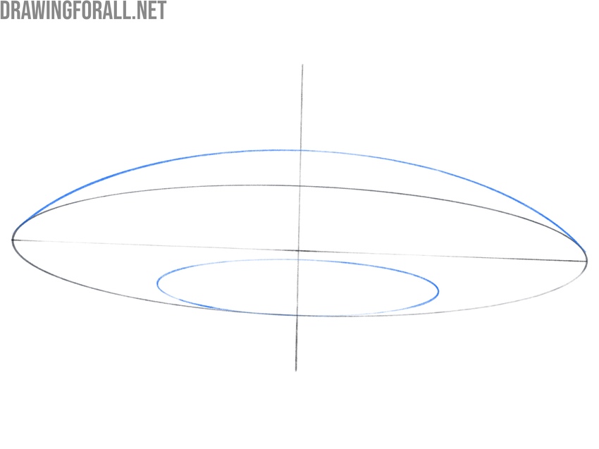 Upper UFO hull and lower exhaust ellipse added to the construction.