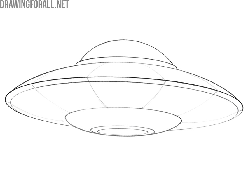 Cleaned UFO drawing with refined contours and varied line weight.